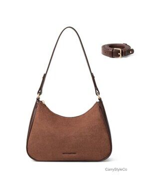 Suede & Vegan Leather Crescent Crossbody Shoulder Bag Two Straps